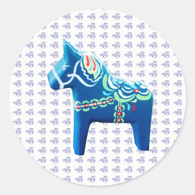Blue Dala Horse Classic Round Sticker (Front)