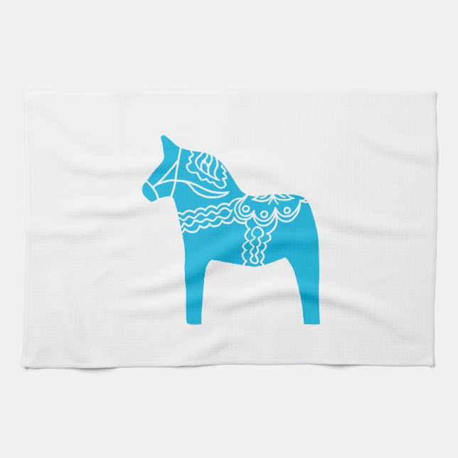 Blue Dala Horse Tea Towel (Horizontal)
