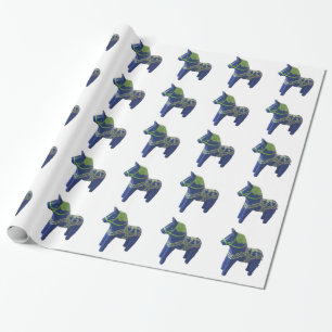 Blue Dala Horse Wrapping Paper