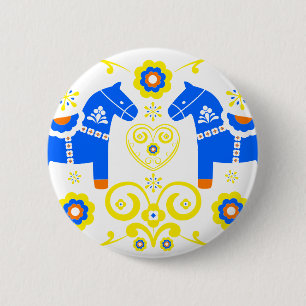 Blue Dala Horses 6 Cm Round Badge