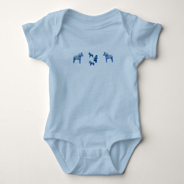 Blue Dala Horses Baby Bodysuit (Front)