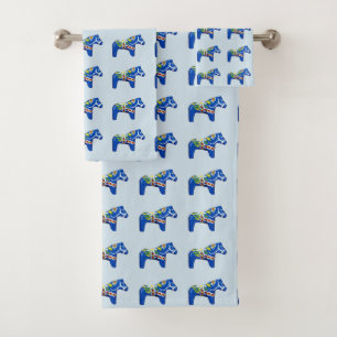 Blue Dala Horses Bath Towel Set