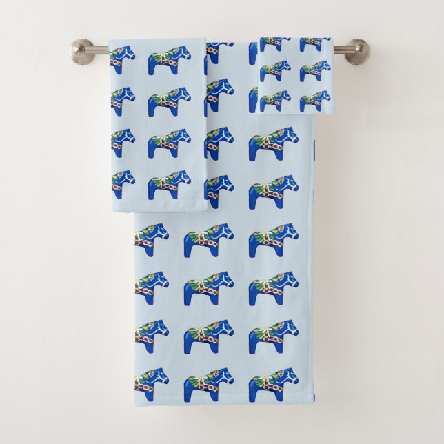 Blue Dala Horses Bath Towel Set (Insitu)