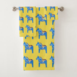 Blue Dala Horses Bath Towel Set