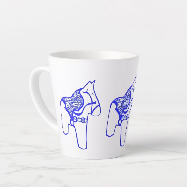 Blue Dala Horses by Julia Latte Mug (Left Angle)