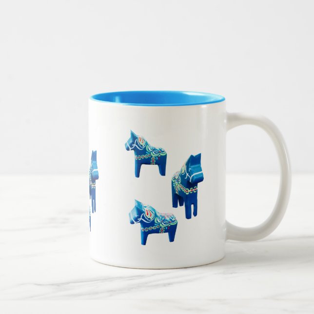 Blue Dala Horses Two-Tone Coffee Mug (Right)