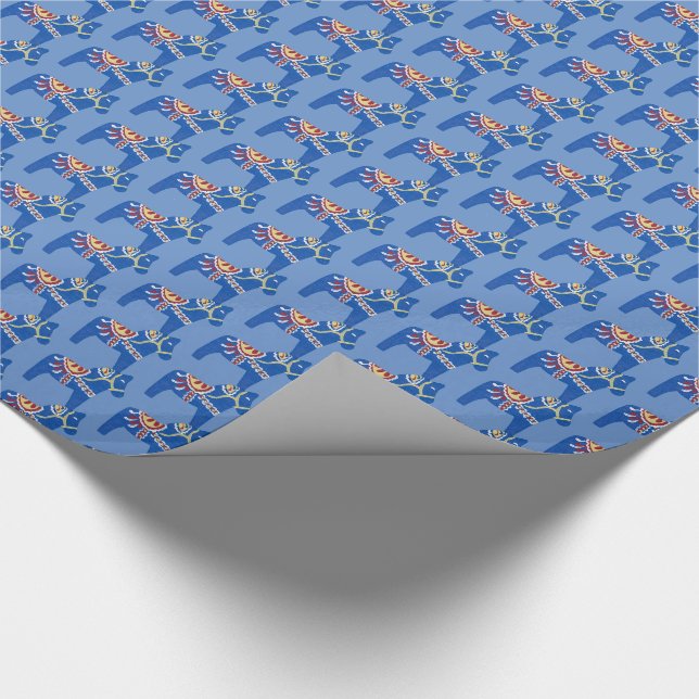Blue Dala Horses Wrapping Paper (Corner)