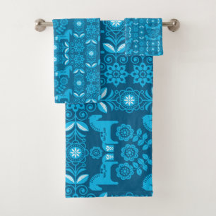 Blue Dala Swedish Horse Print Bath Towel Set