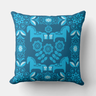 Blue Dala Swedish Horse Print Cushion