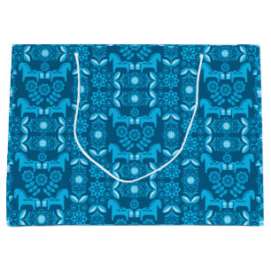 Blue Dala Swedish Horse Print Large Gift Bag
