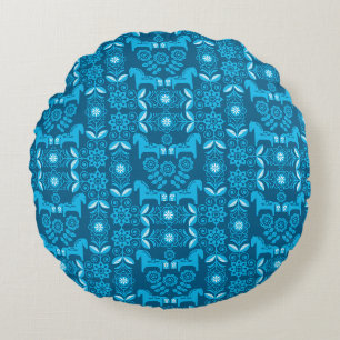 Blue Dala Swedish Horse Print Round Cushion