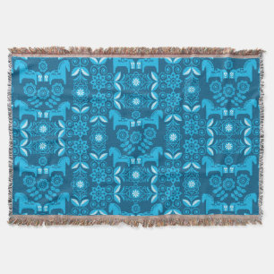Blue Dala Swedish Horse Print Throw Blanket