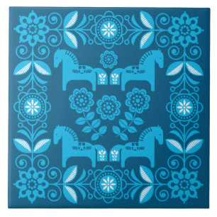 Blue Dala Swedish Horse Print Tile