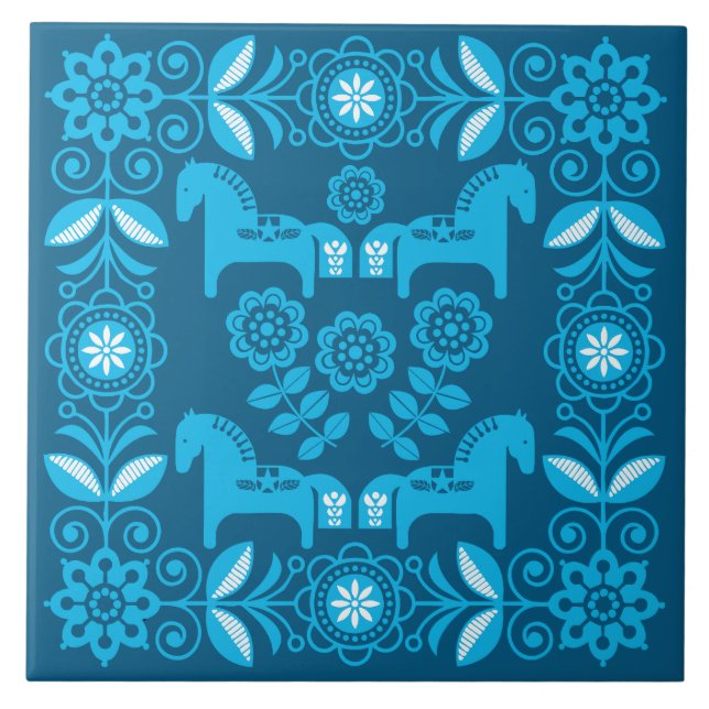 Blue Dala Swedish Horse Print Tile (Front)