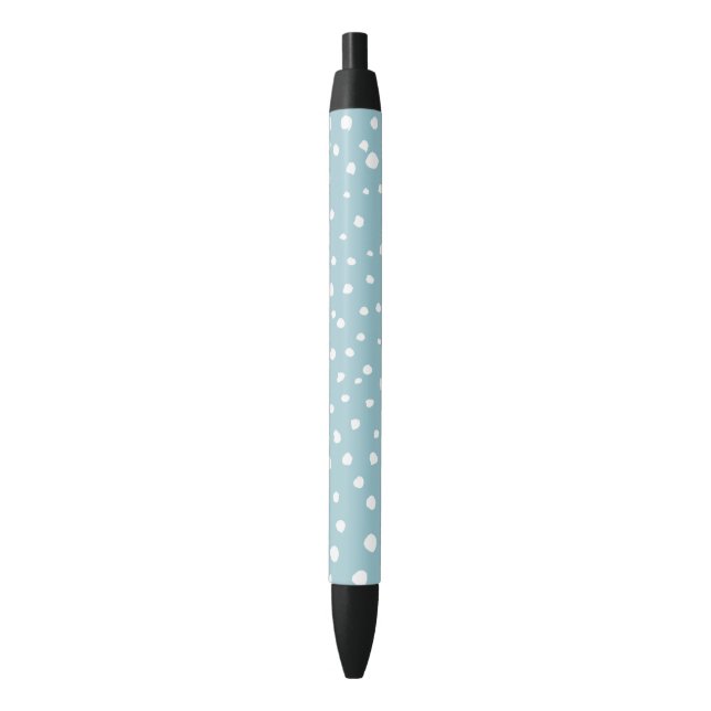 Blue Dalmatian Spots, Dalmatian Dots, Dotted Print Black Ink Pen (Front Vertical)