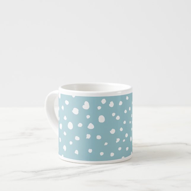 Blue Dalmatian Spots, Dalmatian Dots, Dotted Print Espresso Cup (Front Left)