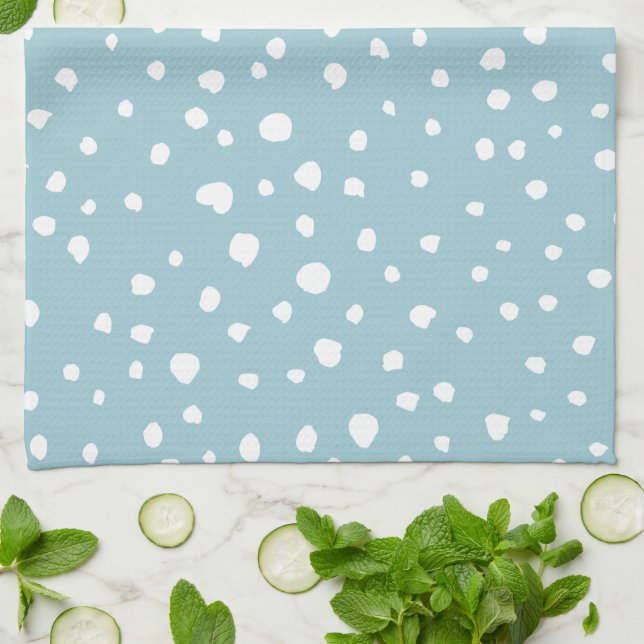 Blue Dalmatian Spots, Dalmatian Dots, Dotted Print Tea Towel (Folded)