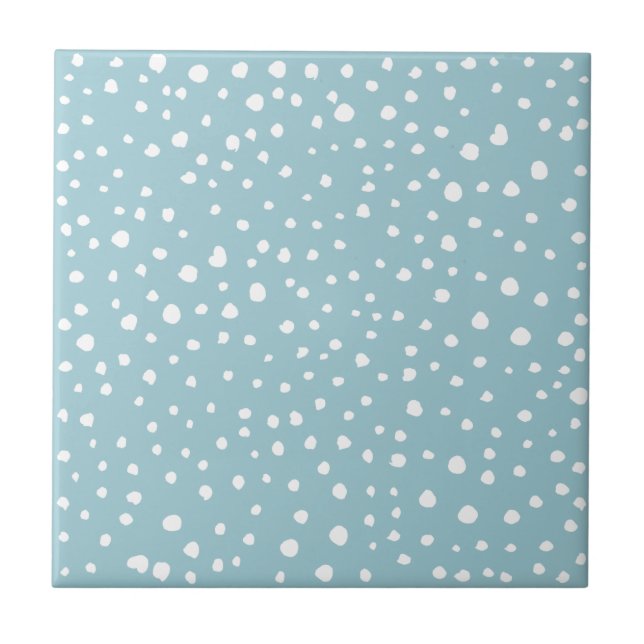 Blue Dalmatian Spots, Dalmatian Dots, Dotted Print Tile (Front)