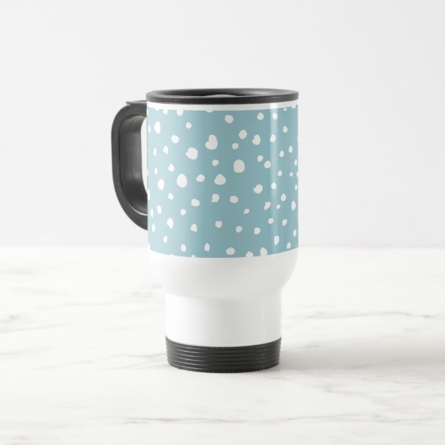 Blue Dalmatian Spots, Dalmatian Dots, Dotted Print Travel Mug (Front Left)