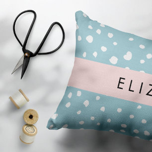 Blue Dalmatian Spots, Dalmatian Dots, Your Name Decorative Cushion