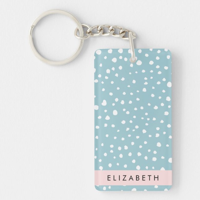 Blue Dalmatian Spots, Dalmatian Dots, Your Name Key Ring (Front)
