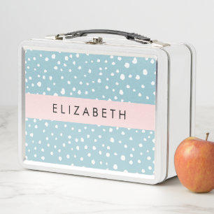Blue Dalmatian Spots, Dalmatian Dots, Your Name Metal Lunch Box