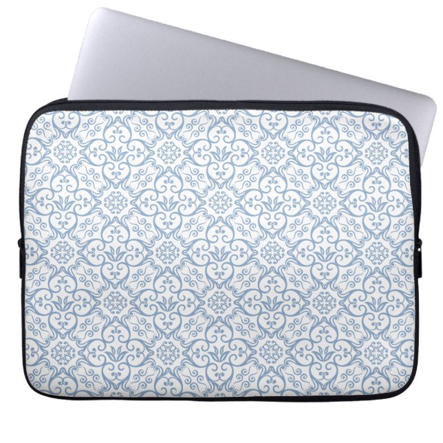 Blue Damaks Pattern Laptop Sleeve (Front)