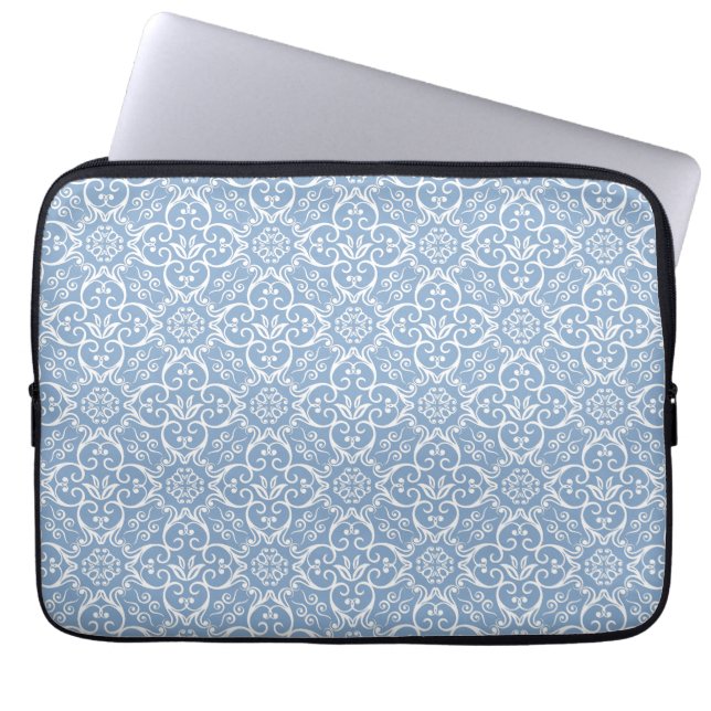 Blue Damaks Pattern Laptop Sleeve (Front)