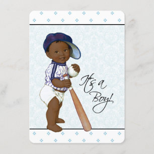 Blue Damask African American Baby Boy Shower Invitation