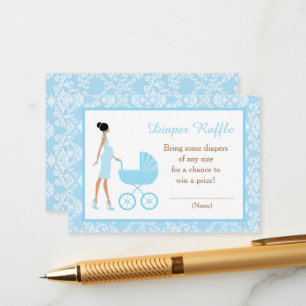 Blue Damask African American Baby Shower Raffle Enclosure Card
