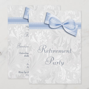 Blue Damask and Faux Bow Retirement Invitation