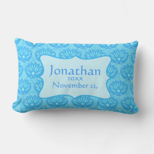 Blue Damask Baby Boy Name Personalised Birth Lumbar Cushion