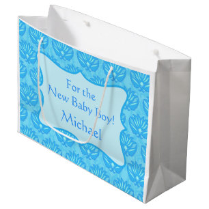 Blue Damask Baby Boy Name Personalised Large Gift Bag
