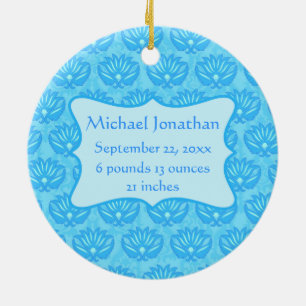 Blue Damask Baby Boy Name Personalized Ceramic Tree Decoration