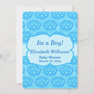 Blue Damask Baby Boy Shower Custom Invitation