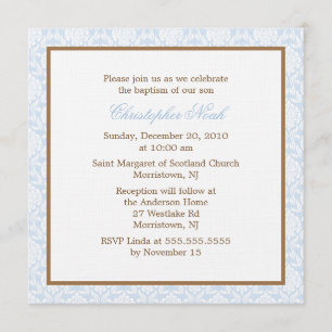 Blue Damask Baptism Invitations