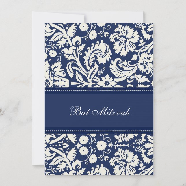 Blue Damask Bat Mitzvah Invitations (Front)