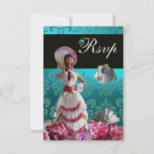 BLUE DAMASK BEACH WEDDING - BRIDAL SHOWER RSVP