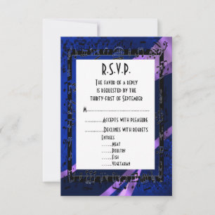 Blue damask black formal wedding R.S.V.P RSVP Card