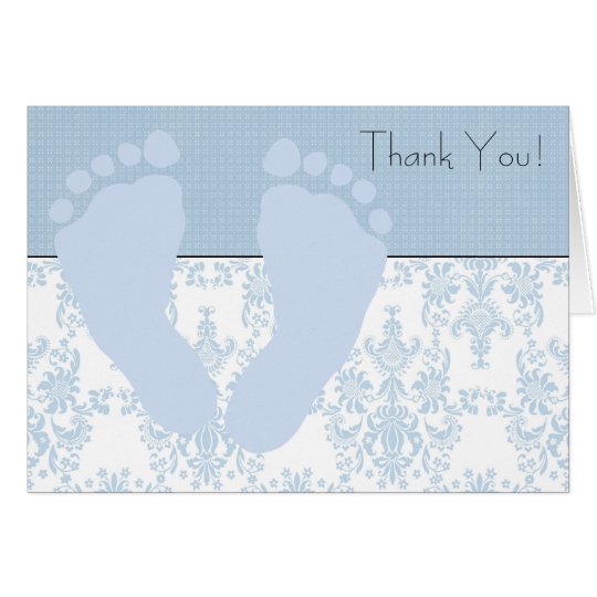 Blue Damask Blue Baby Feet Baby Thank You Card