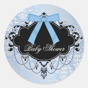 Blue Damask Blue Black Baby Boy Shower Sticker
