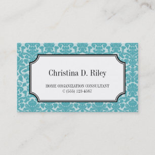 Blue damask border frame consultant professional business card