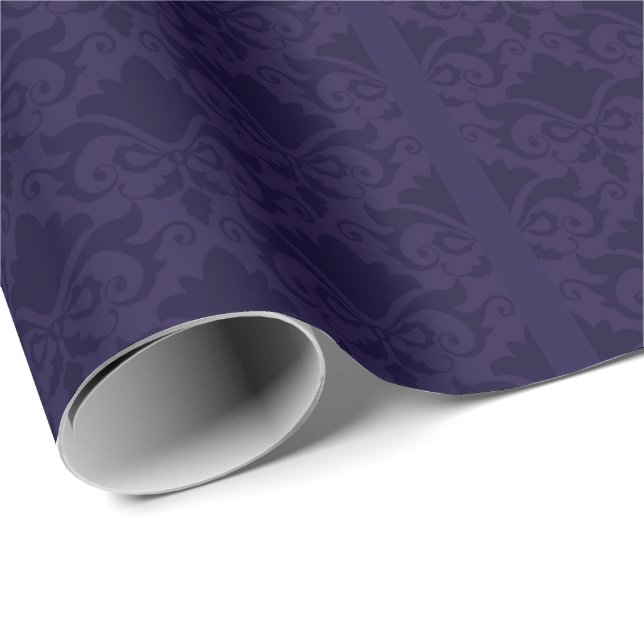 Blue Damask Bows Wrapping Paper (Roll Corner)