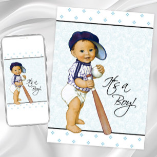 Blue Damask Boy Baby Shower Invitation