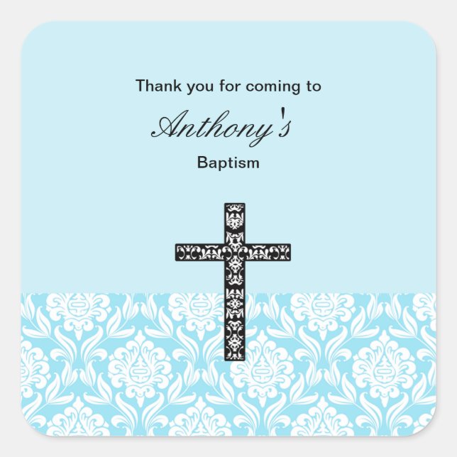 Blue Damask Boys Thank You stickers (Front)