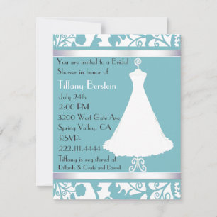 Blue Damask Bridal Shower Invitation