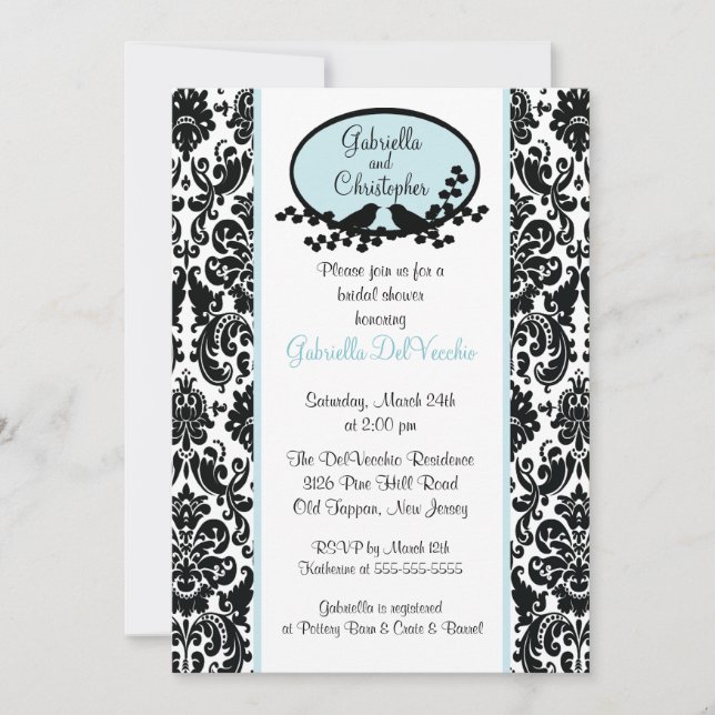 Blue Damask Bridal Shower Invitation (Front)