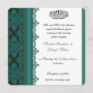 Blue Damask Brocade Muslim wedding Invitation