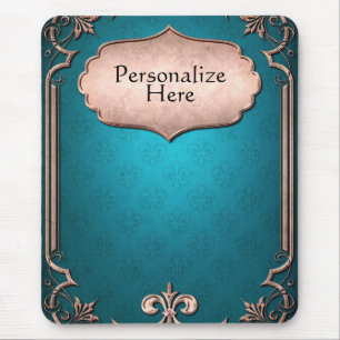 Blue damask bronze victorian trim elegant mouse mat