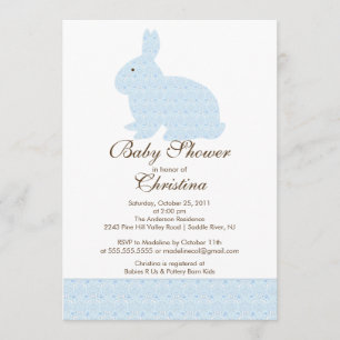 Blue Damask Bunny Baby Shower Invitation Baby Boy